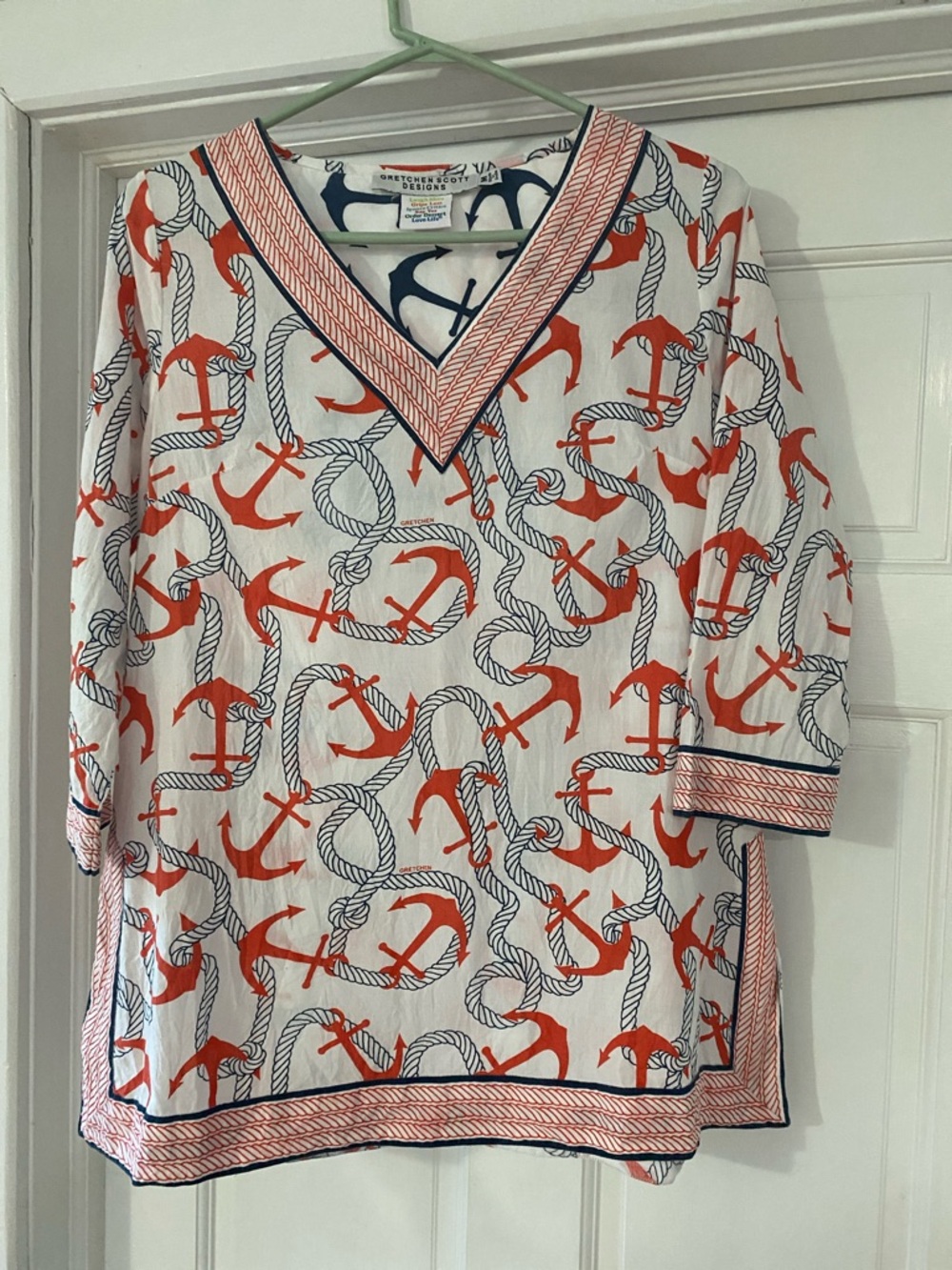 Gretchen Scott designs. Red white and blue. Tunic size M … anchors. 100% cotton.